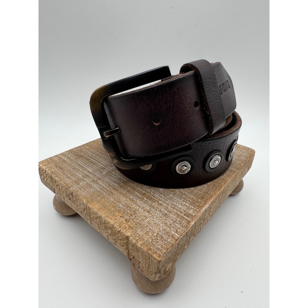 Harley Davidson Mens Brown Leather Studded Biker Belt Black Buckle 40 42 44 - Picture 2 of 7